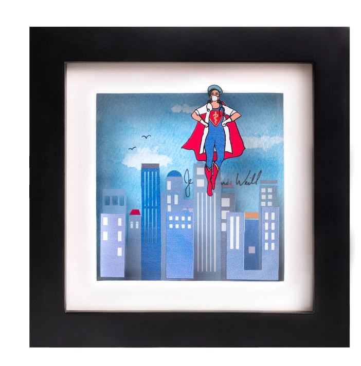 Medical Superhero, Mini Hand Painted Artwork on Glass, Framed