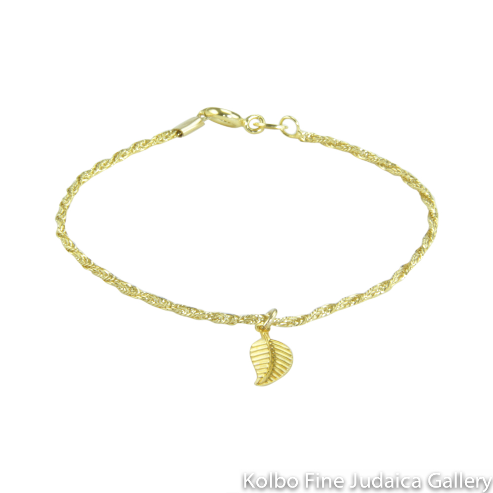 Bracelet, Leaf Charm on 24K 6.75 Inch Gold Plated Chain