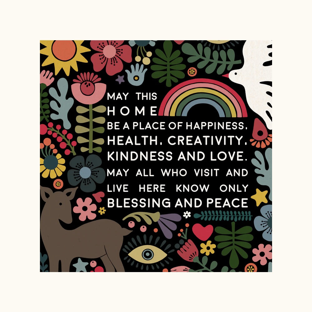 Home Blessing, Dove and Doe Design, Black Background, 12 x 12, Framed Print