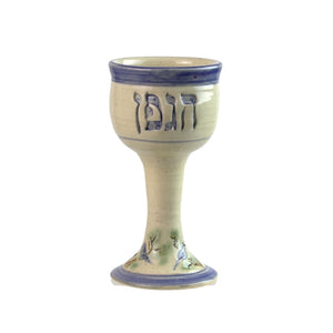 Kiddush Cup, Cream Glaze with Blue Birds, Ceramic