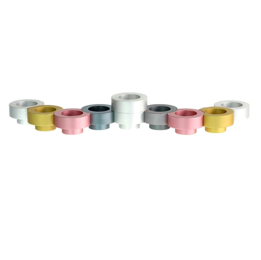 Menorah, Stackable Traveling Silver, Pink, Gold, and Gray Design, Anodized Aluminum