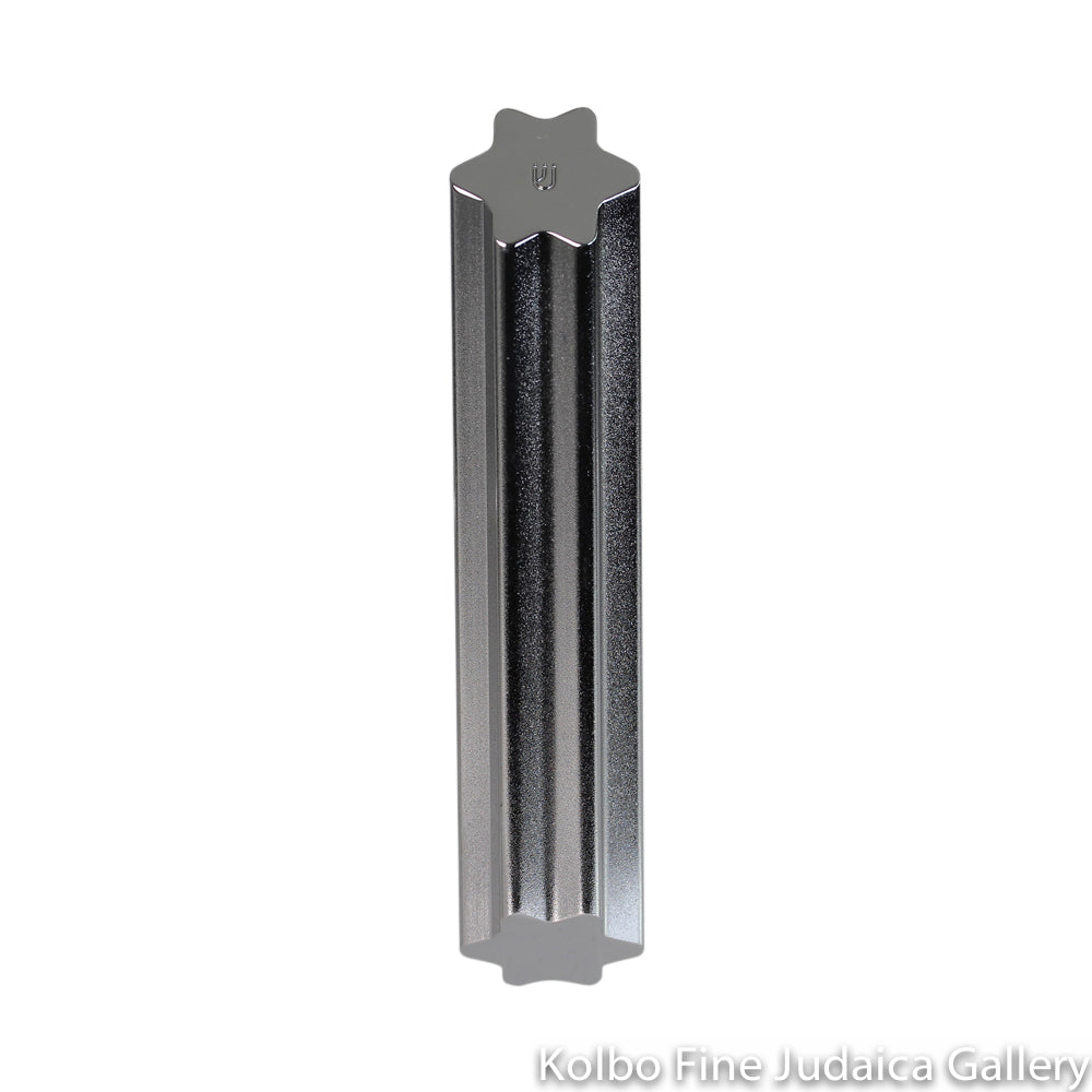 Mezuzah, Elongated Star with Chrome Plated Polished Metal Alloy