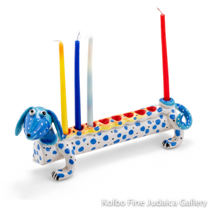 Menorah, Dog, Hand Made and Individually Painted Ceramic