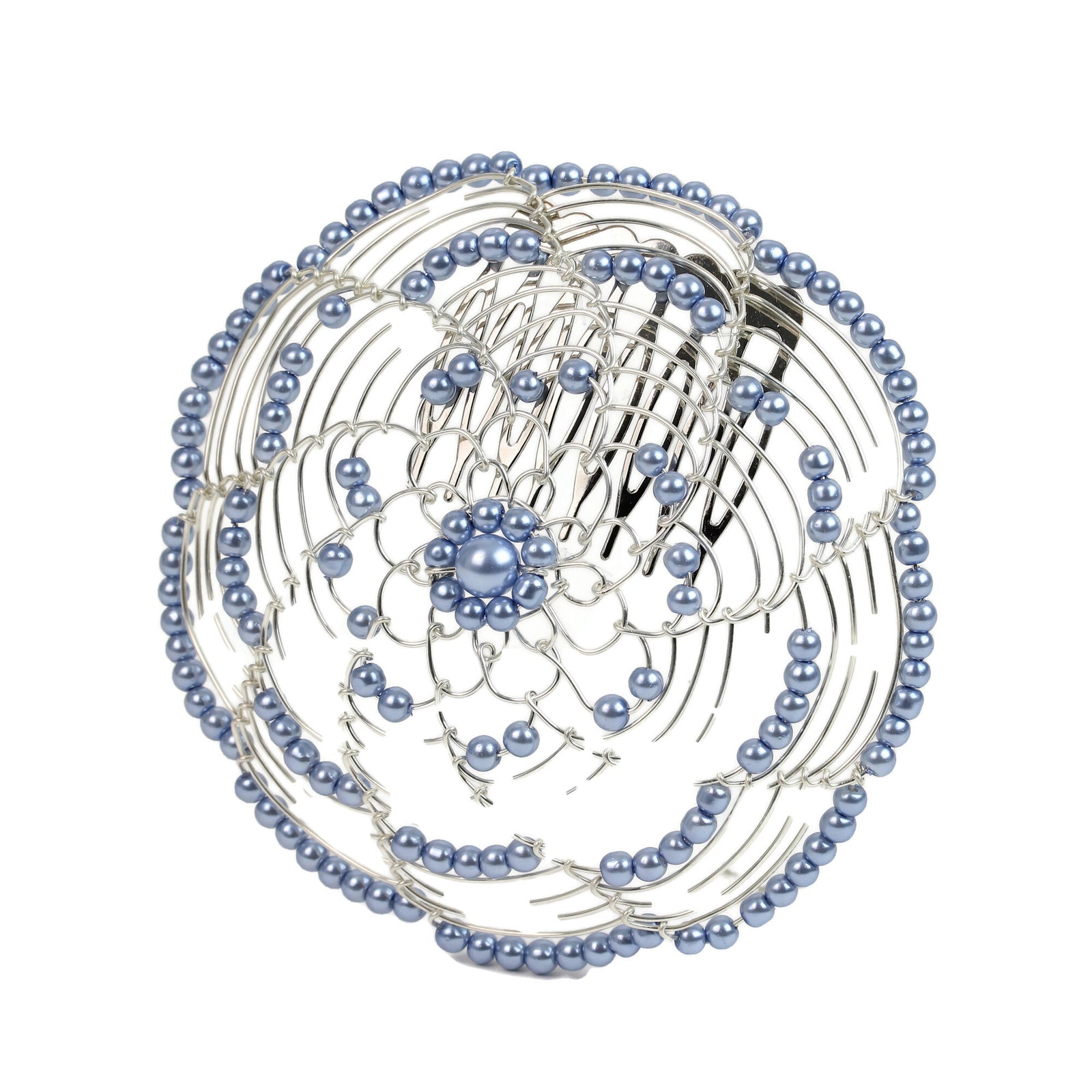 Kippah, Beaded Wire Kippah, Light Blue with Comb
