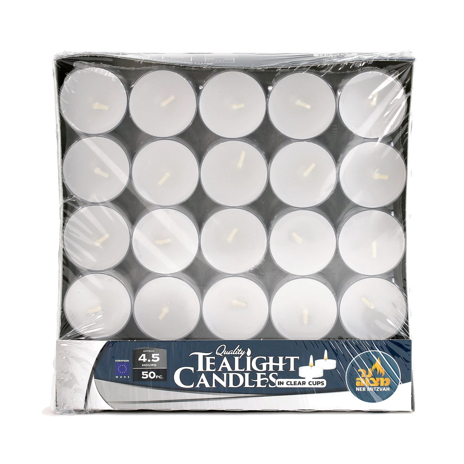 Tea Lights in Plastic Cups, Burn 4.5 Hours, Package of 50, European Style