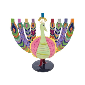Menorah, Double-Sided Peacock, Lasercut Metal