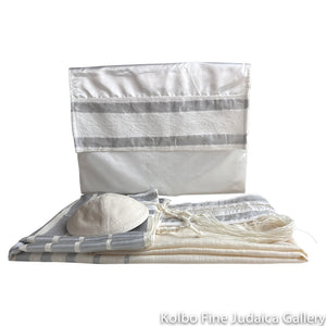 Tallit Set, Multi-Color Gray Striping on Cotton