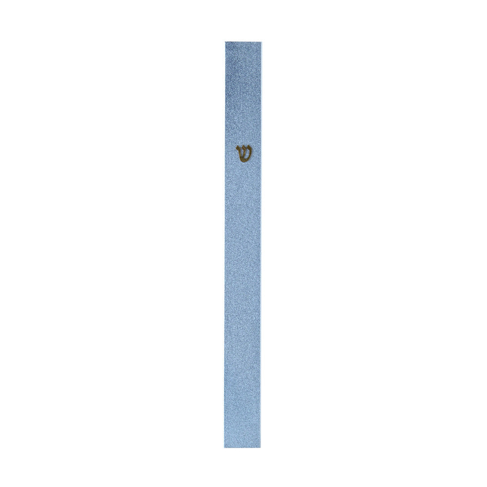 Mezuzah, Thin, Light Blue, Anodized Aluminum with Shin