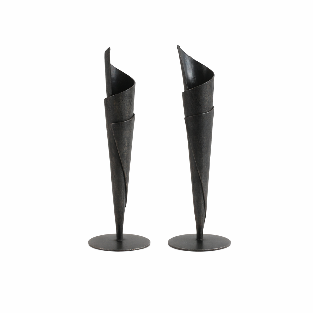 Candlesticks, Graceful Swirl Design, Forged Wrought Iron