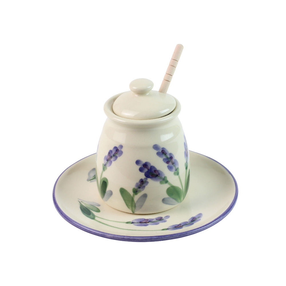 Honey and Apple Set, Lavender Design, Wheel-Thrown Ceramic