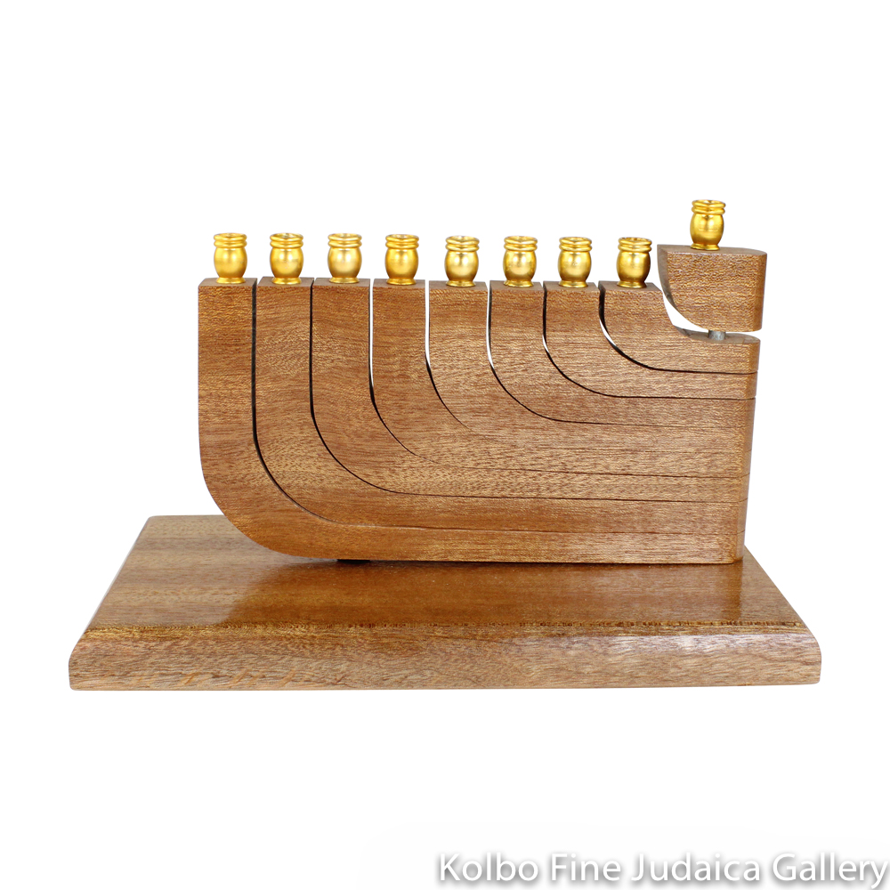 Menorah, Kinetic Design with Movable Arms in Mahogany Sapele Wood