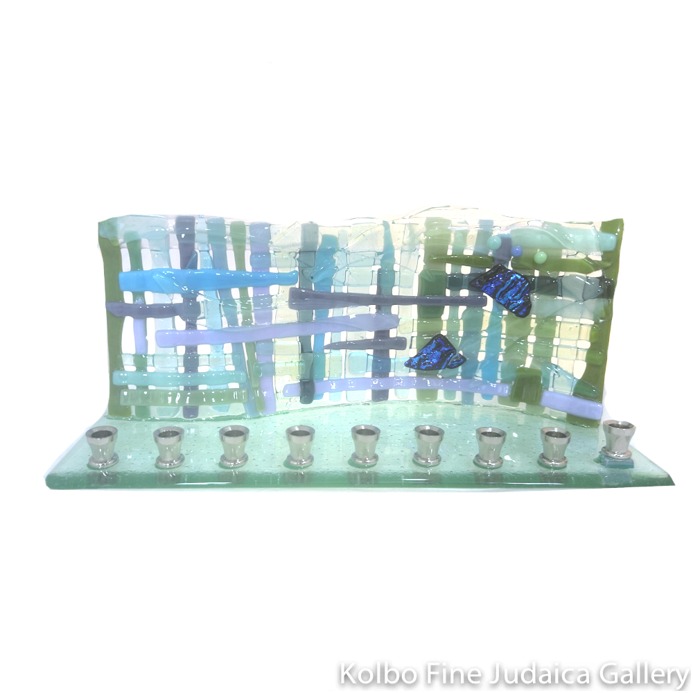 Menorah, Woven Design, Fused and Dichroic Glass, One of a Kind Piece
