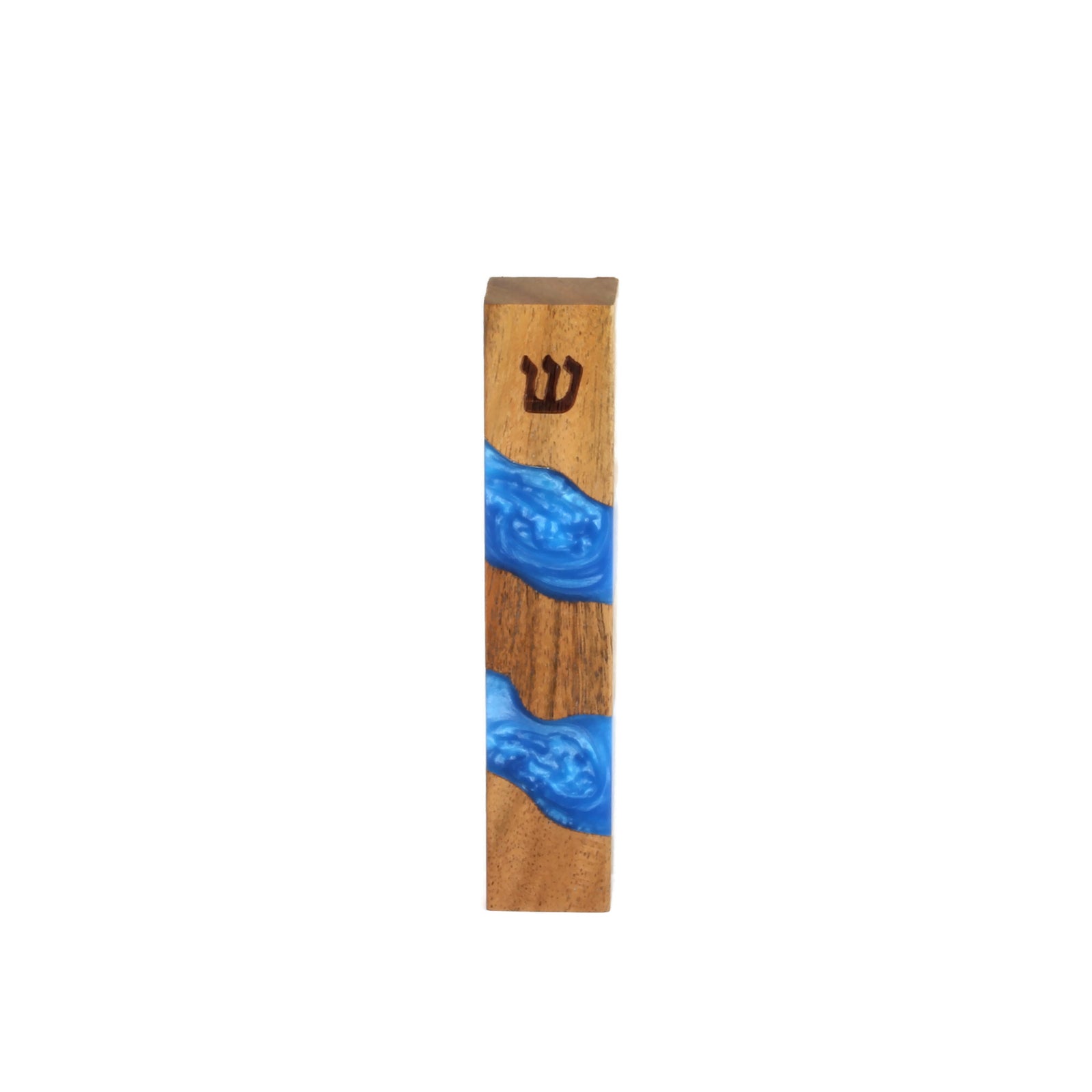 Mezuzah, Wood with Blue Epoxy, 5"