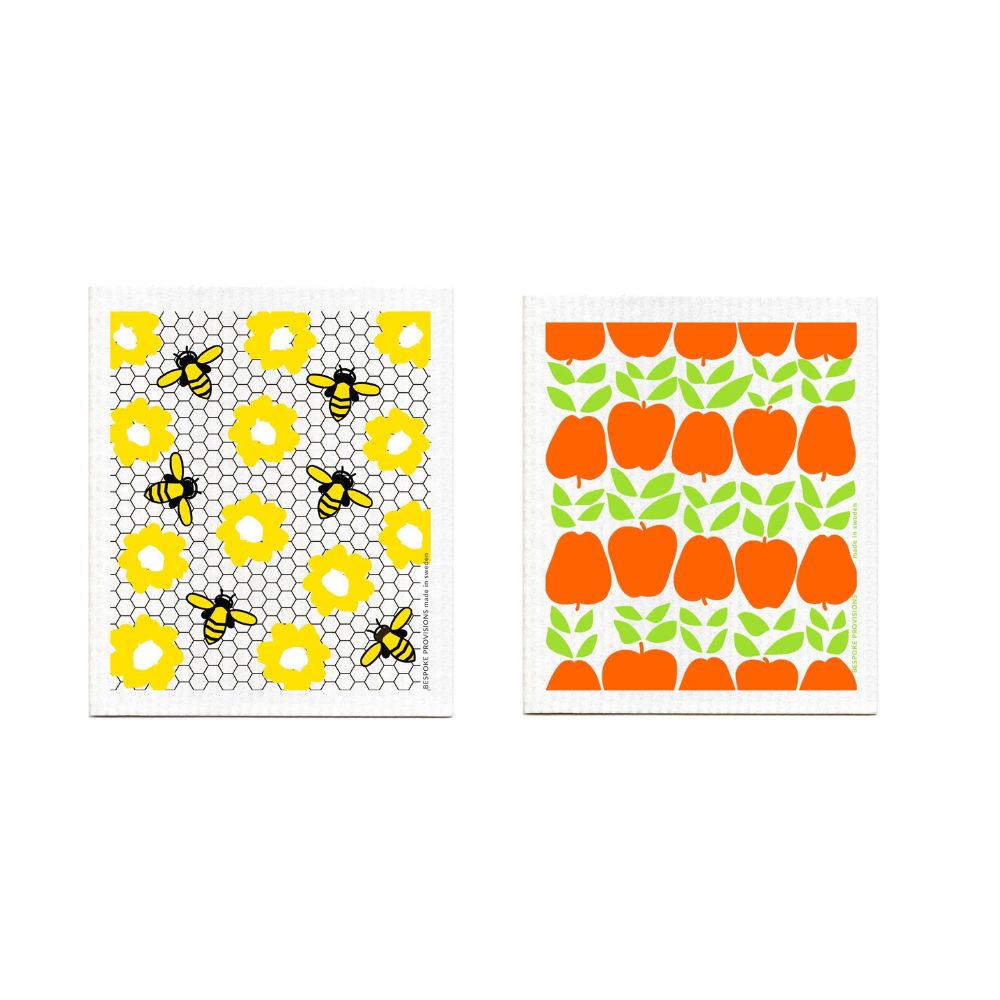 Swedish Dish Cloth Set, Honeybee and Apples