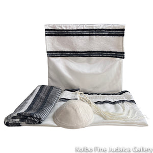 Tallit Set, Gray Striping, Woven Wool, 66"x16"