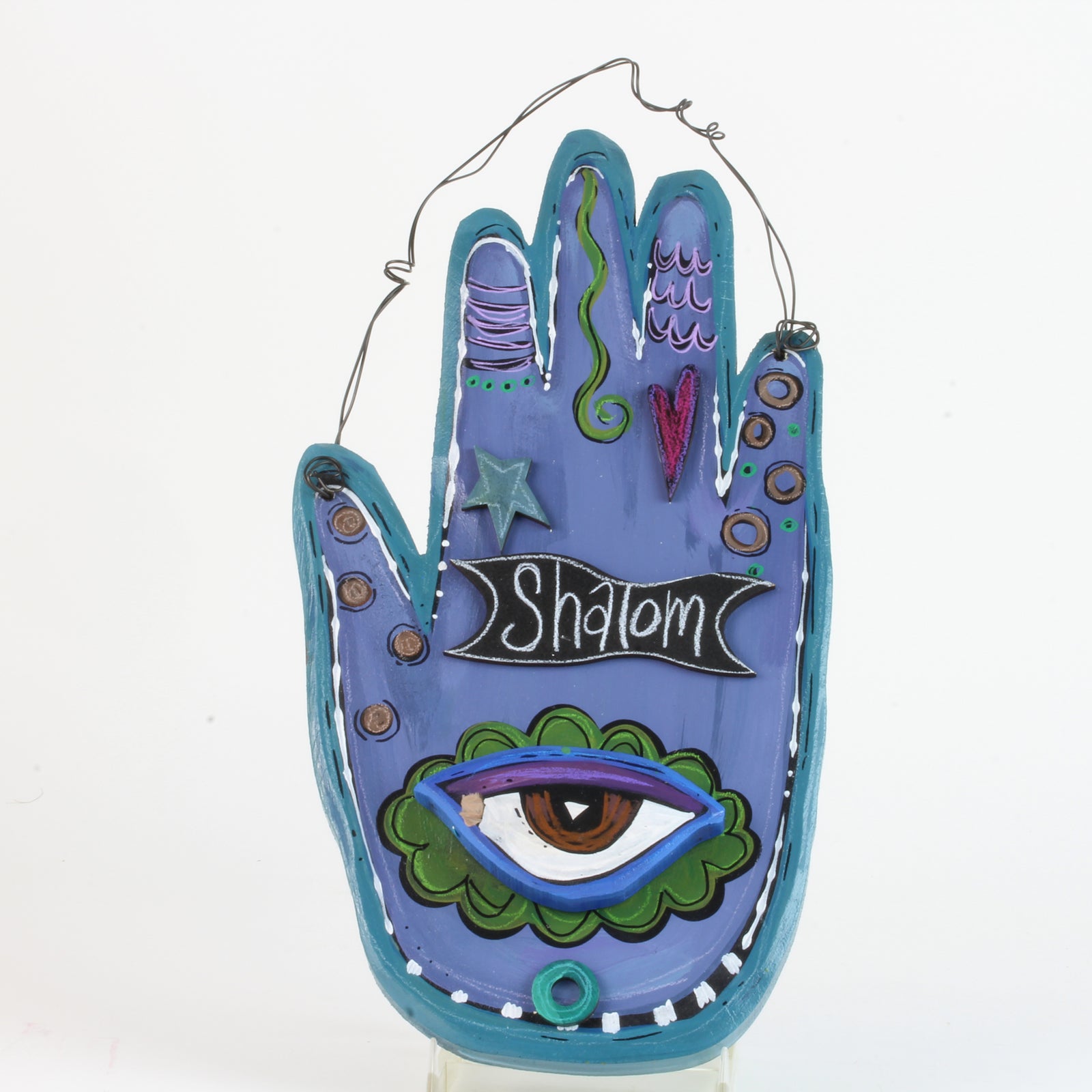 Hamsa, Wall Art, Hand Made, Painted Wood, Shalom, Eye on Purple