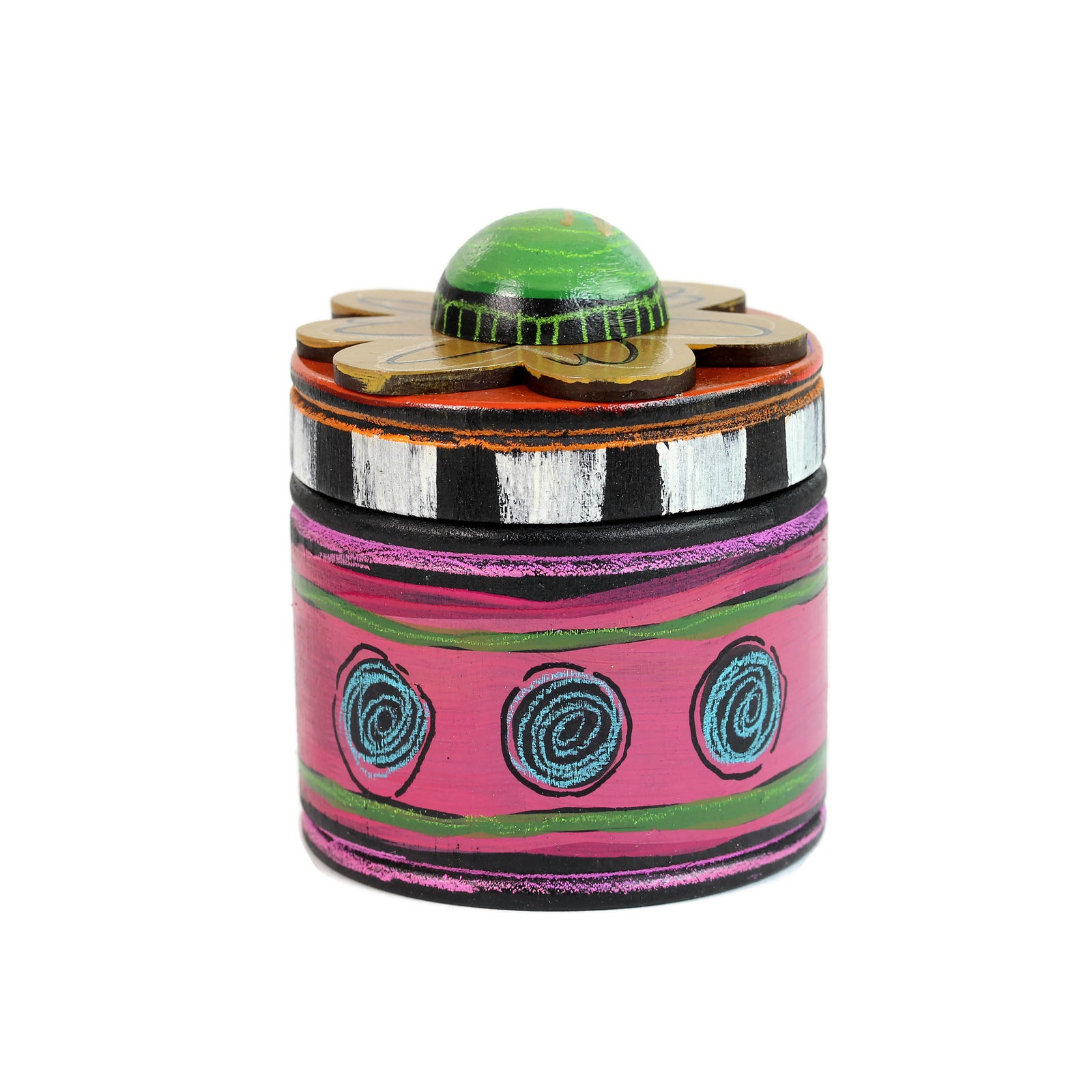 Assorted Jewelry Boxes, Hand Painted Wood, Flower Top with Chai, Pink Base