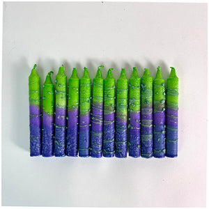 Shabbat Candles, green and purple, box of 12