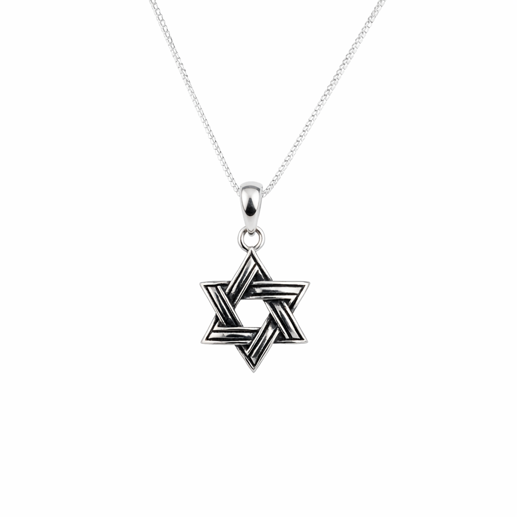 Necklace, Woven Star with Line Detail, Sterling Silver, 18" Chain