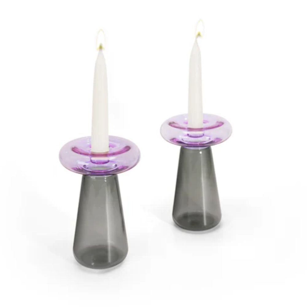 Candlesticks, Purple and Gray Glass