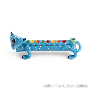 Menorah, Cat, Hand Made and Individually Painted Ceramic