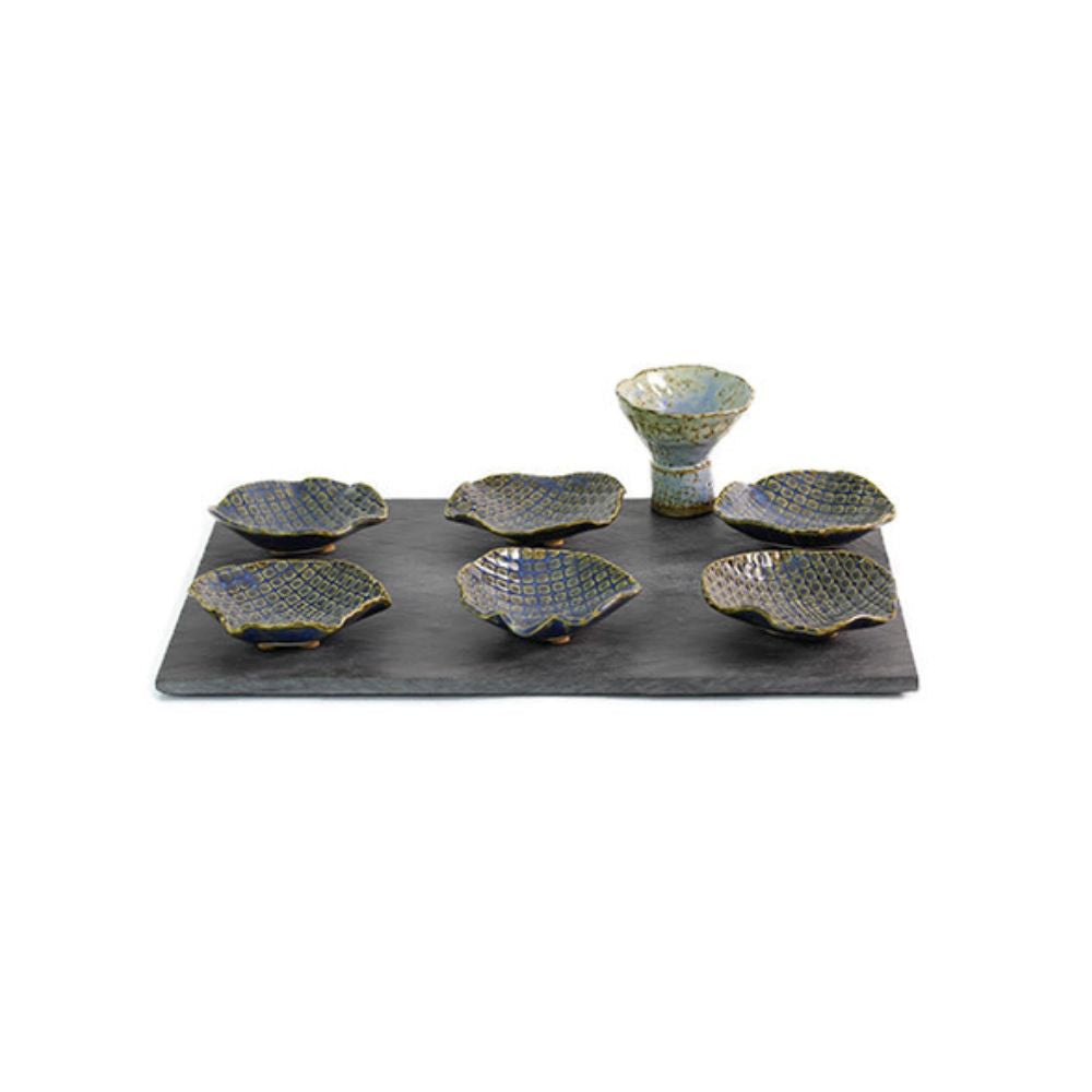 Seder Plate and Cup Set, Hand Formed Cup and Dishes on Natural Slate, One of a Kind