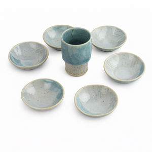 Seder Plate and Cup Set, Ceramic Dishes on Natural Round Slate, One of a Kind