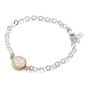 Bracelet, Chai In Circular Setting, Sterling Silver with Gold Filled Detail