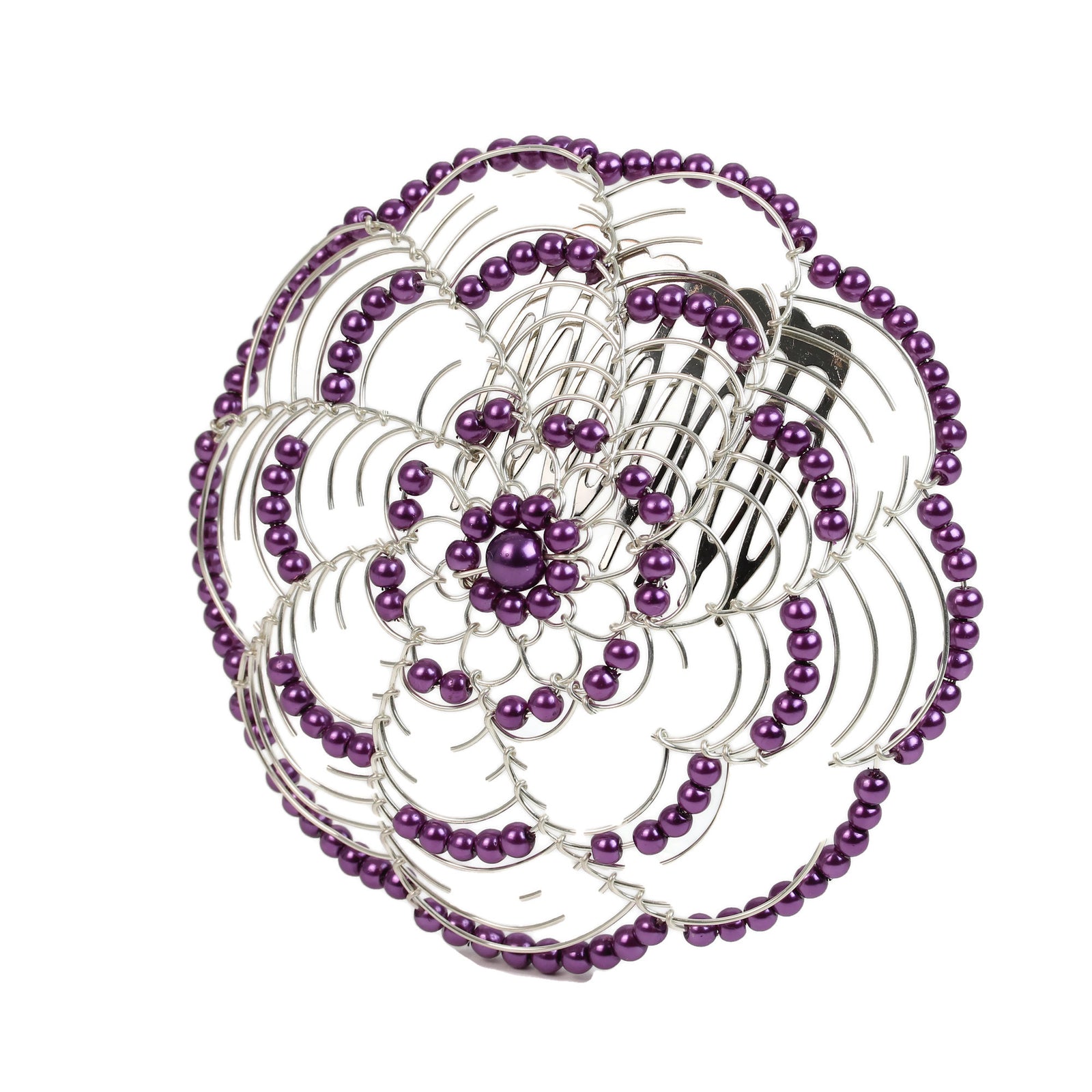 Kippah, Beaded Wire Kippah, Purple Beads with Comb