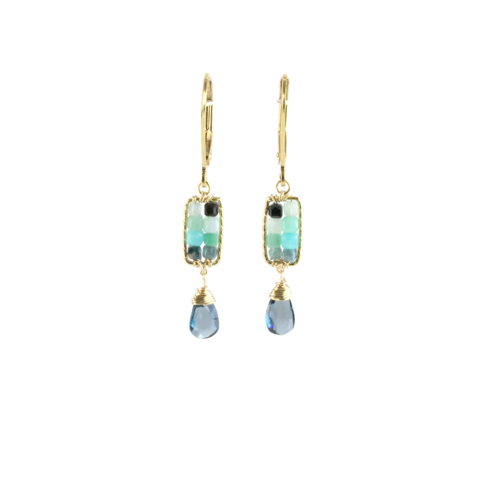 Earrings, Emerald Mix and Kyanite, Gold Filled