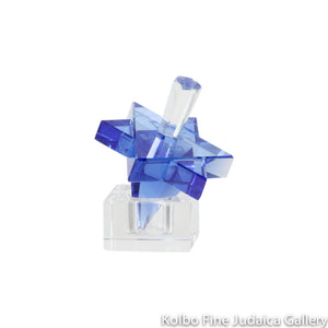 Dreidel and Stand, Blue Star of David with Hebrew Letters, Crystal