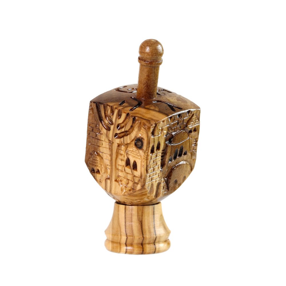 Dreidel, Jerusalem Skyline, Hand-Carved From Olive Wood