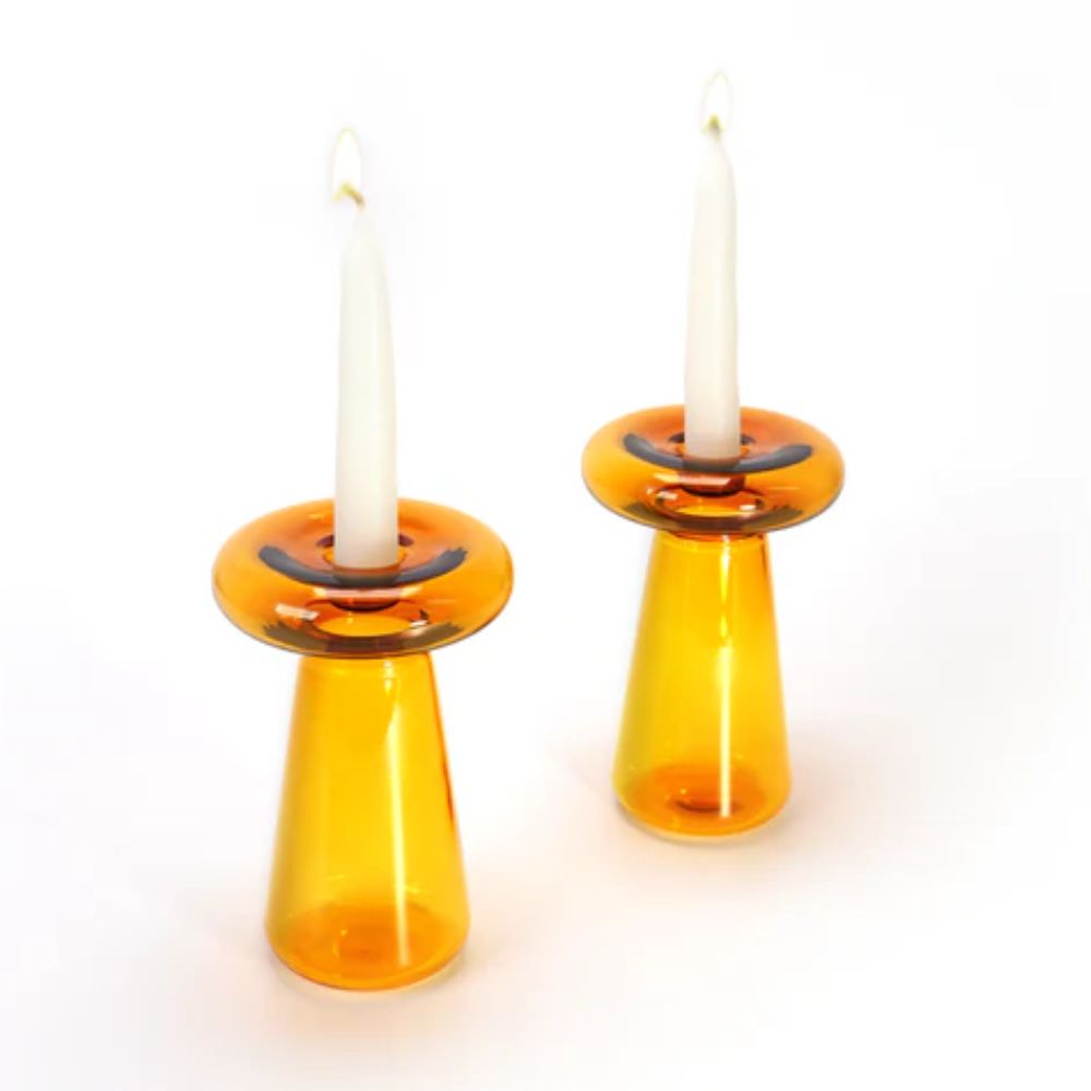 Candlesticks, Amber and Yellow Glass