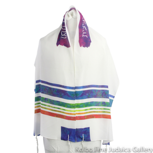 Tallit Set, Rainbow Watercolor Stripes, Silk