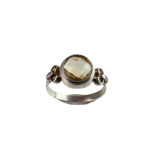 Ring, Citrine Center with Tourmaline Clusters, Sterling Silver, Size 8.75