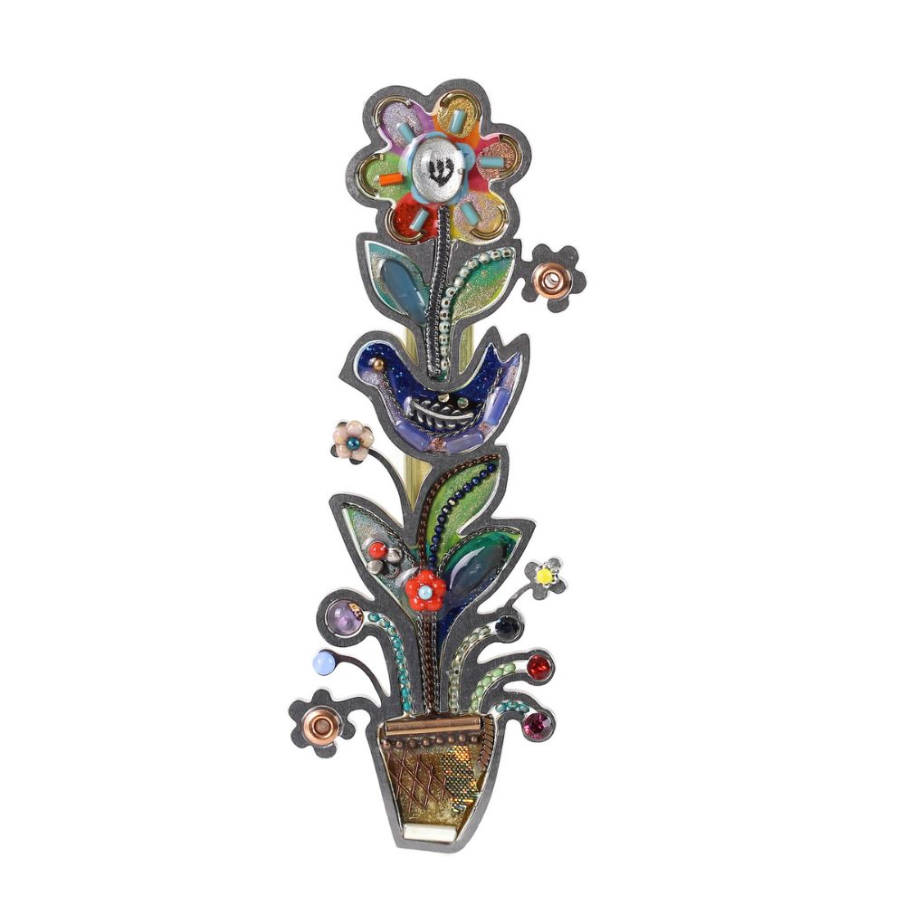Mezuzah, Flower Pot Design, Resin on Stainless Steel