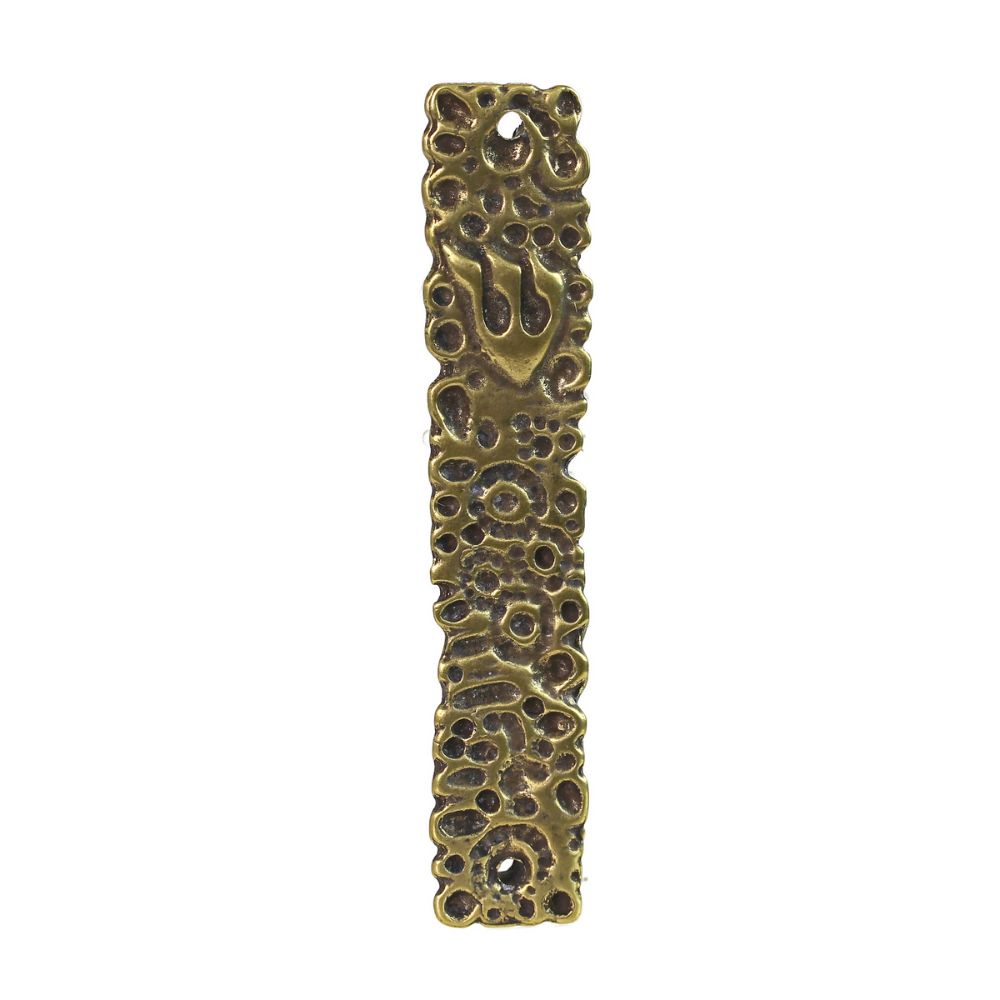Mezuzah, Carved Abstract Floral, Antique Brass