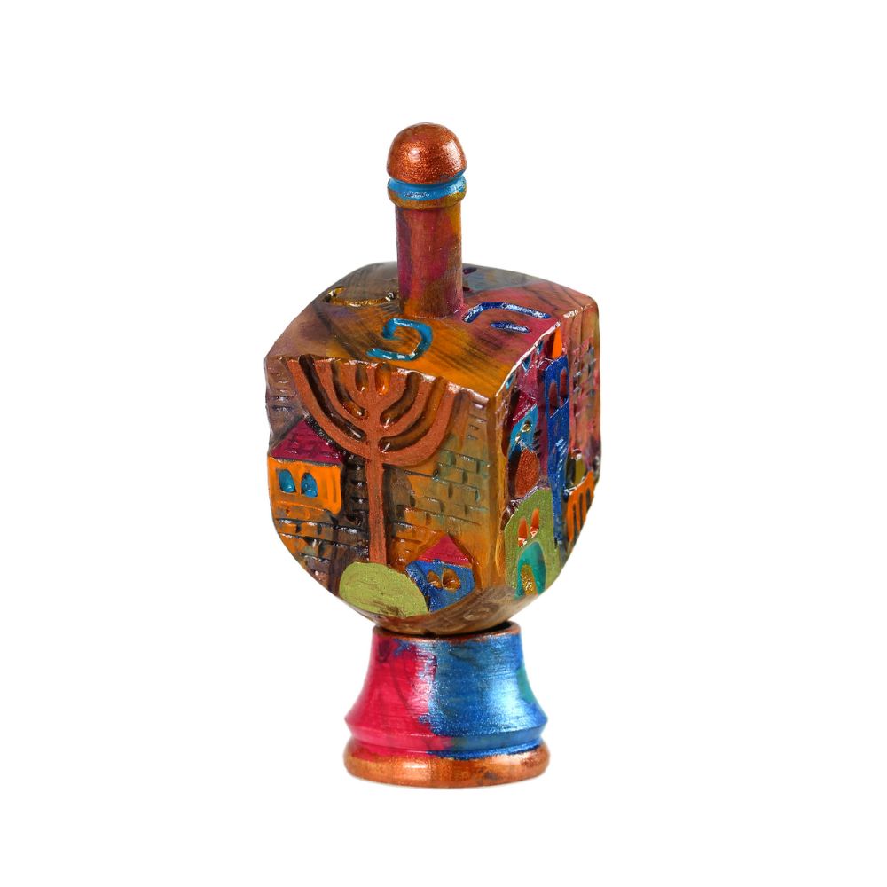 Dreidel, Hand Carved From Olive Wood, Painted, Made In Israel