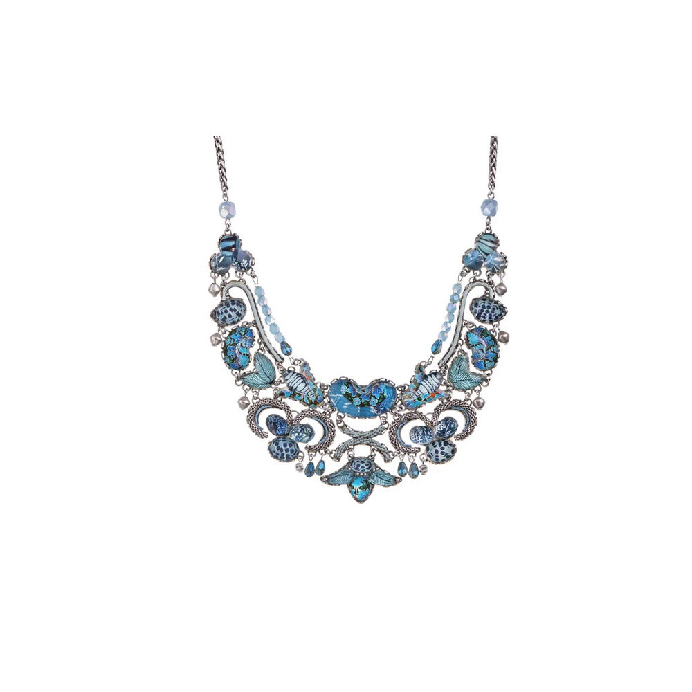 Necklace, Blue Floral, Large Intricate Statement Piece