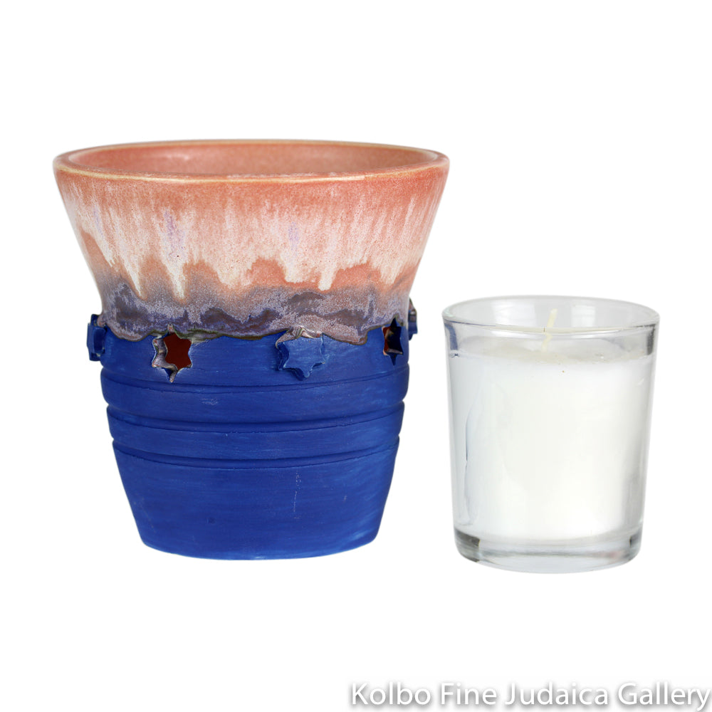 Yartzeit Candle Holder, Assorted Glazes, Star Cut Out, High Fired Ceramic
