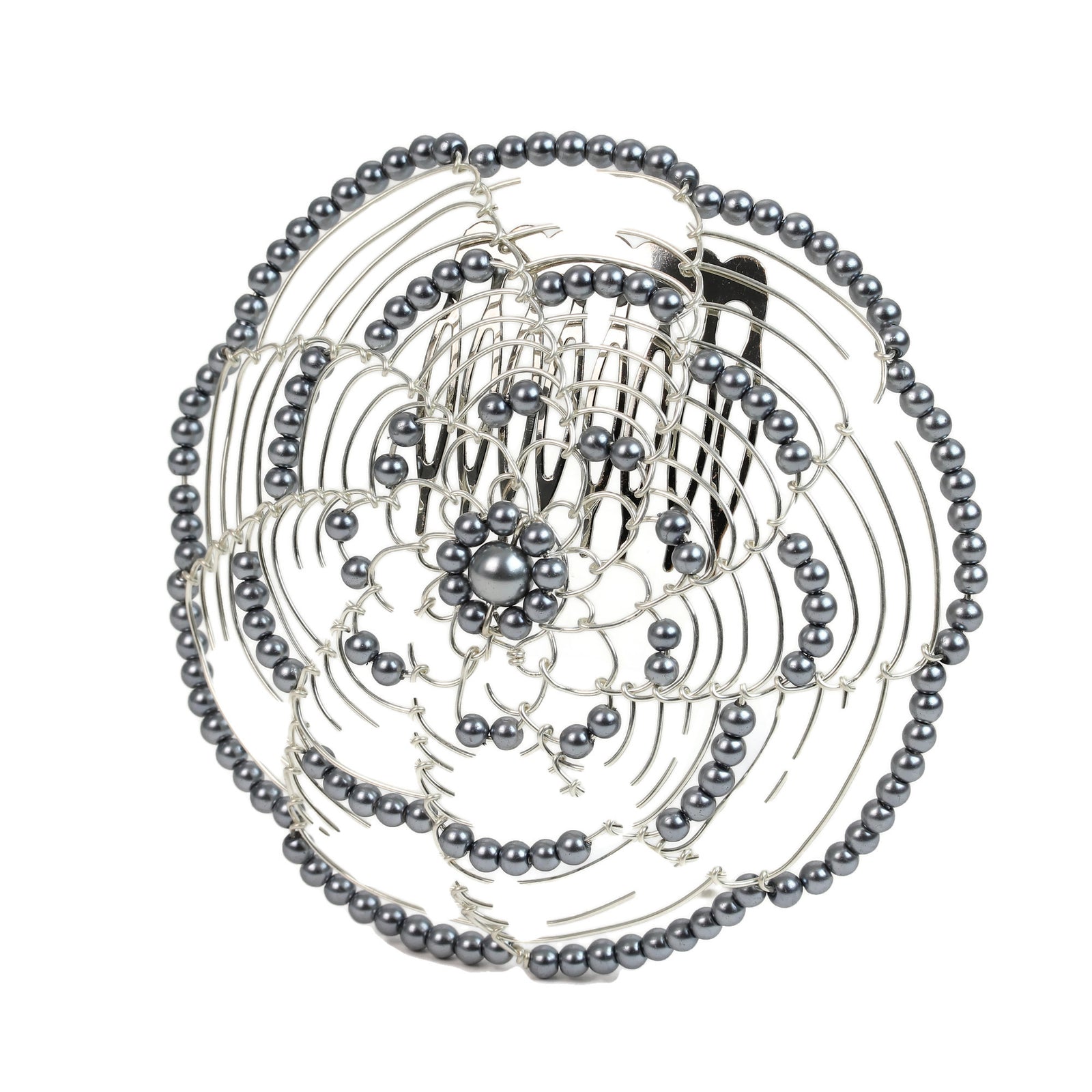 Kippah, Beaded Wire Kippah, Dark Grey Beads with Comb