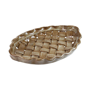 Serving Piece, Oval, Hand Cut and Woven Design, High Fired Ceramic, One of a Kind Piece