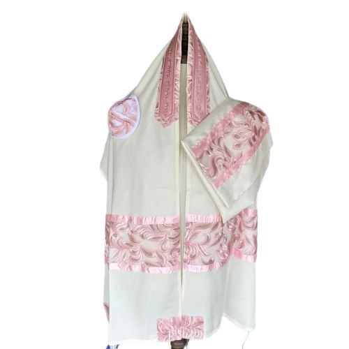 Tallit Set, Pink and Gold Paisley Leaf, Brushed Cotton