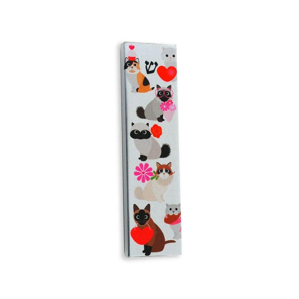 Mezuzah, Cats with Hearts and Flowers, Stainless Steel