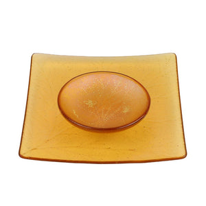 Honey and Apple Set, Square Leaf Plate with Honeybee Bowl, Amber Glass