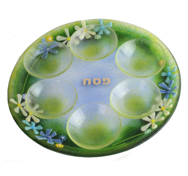 Seder Plate, Springtime Floral, Hand Cut and Kiln Formed Glass, One of a Kind Piece
