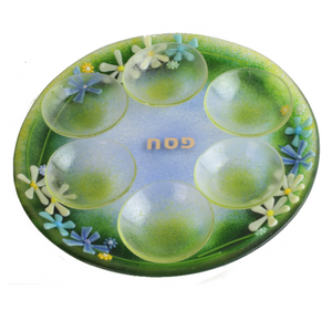 Seder Plate, Springtime Floral, Hand Cut and Kiln Formed Glass, One of a Kind Piece