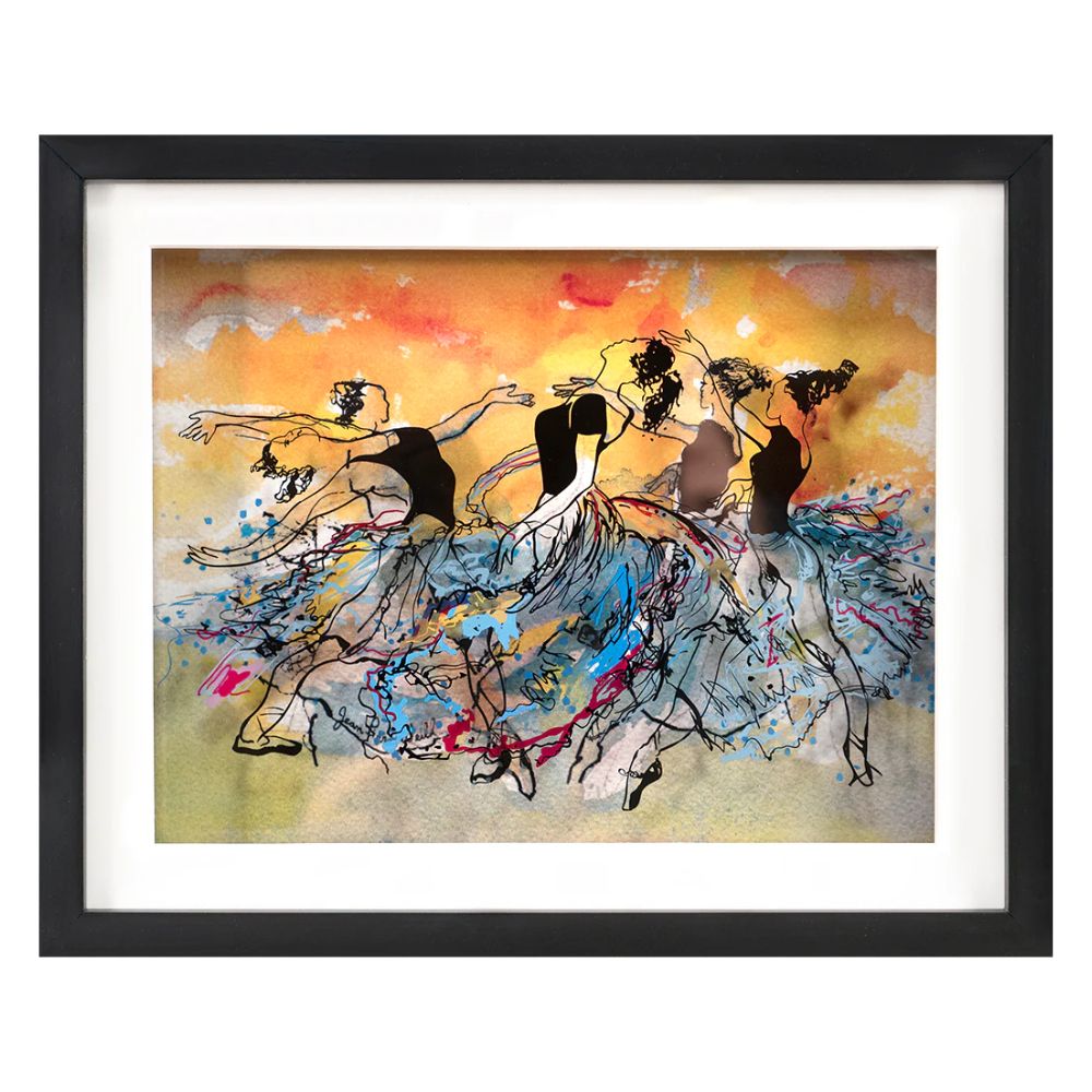 Ballet Class, Hand Painted Artwork on Glass, Framed