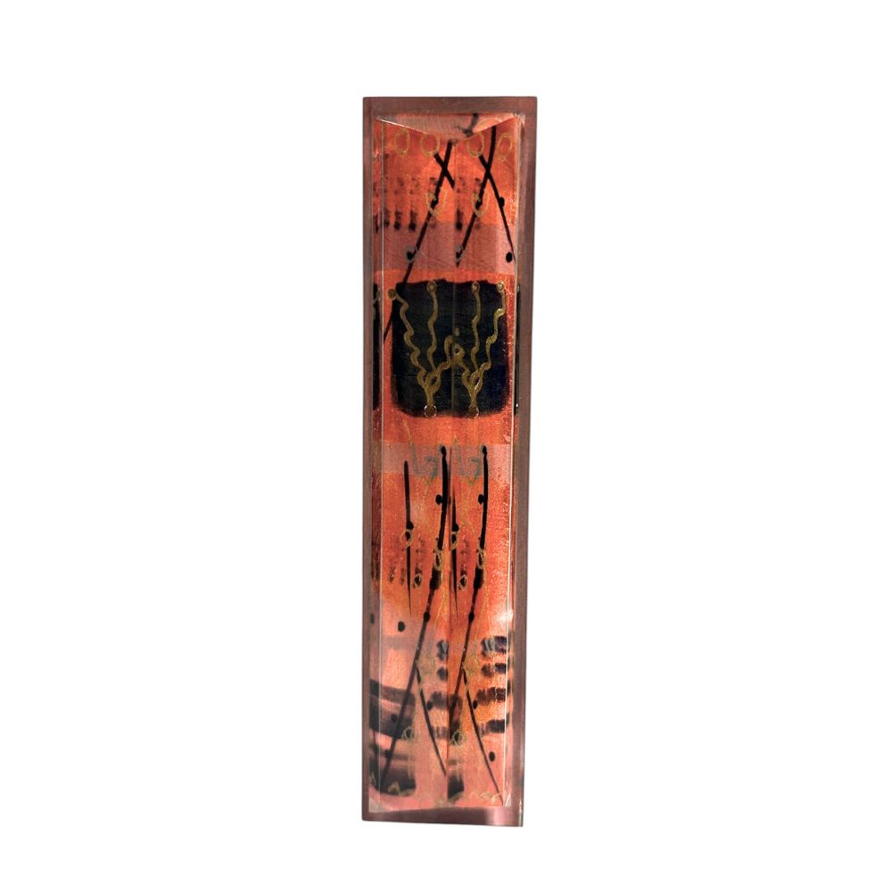 Mezuzah, Hand Painted Design with Gold Leaf, Lucite, One of a Kind