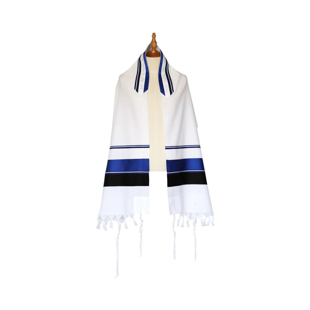 Tallit Set, Cobalt Blue and Black Stripes, Soft Wool, Three Piece Set